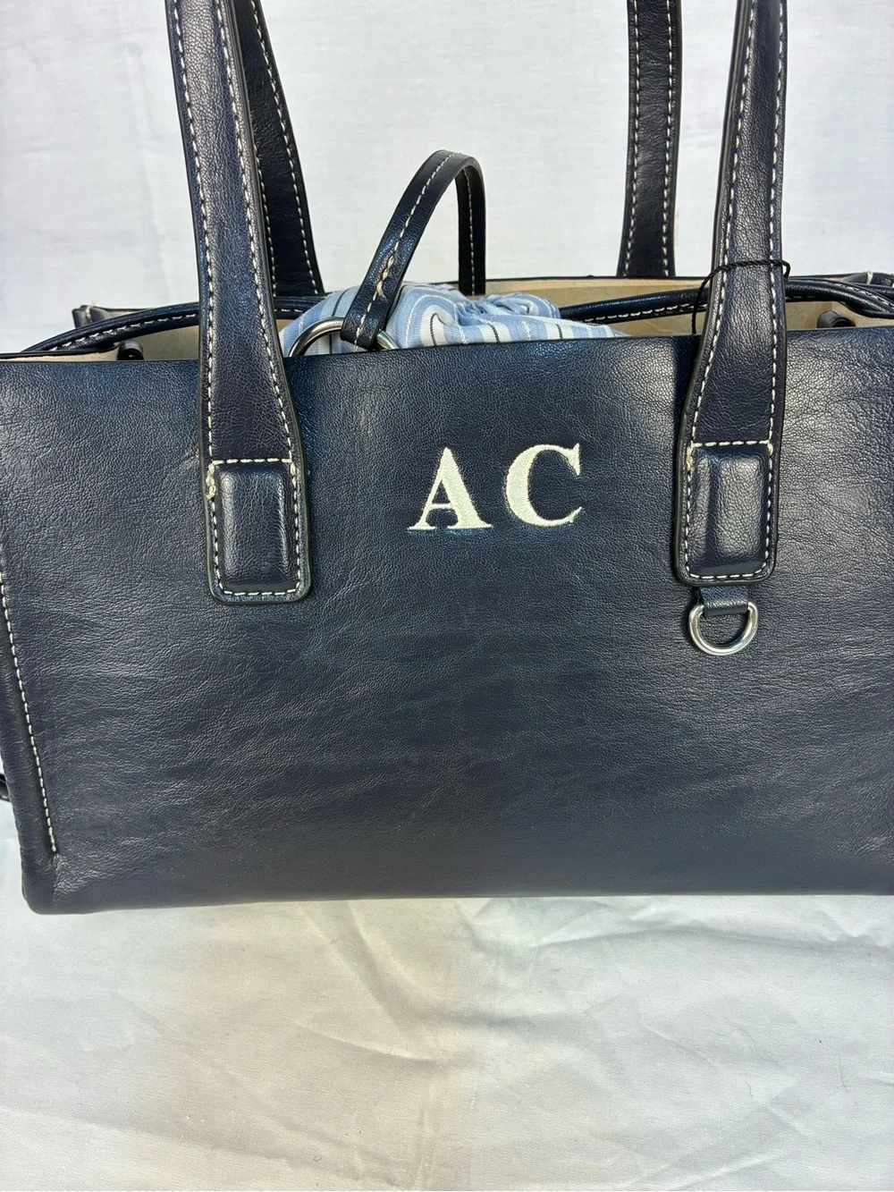 NWT Zara Navy O-Ring Shopper Bag Monogrammed